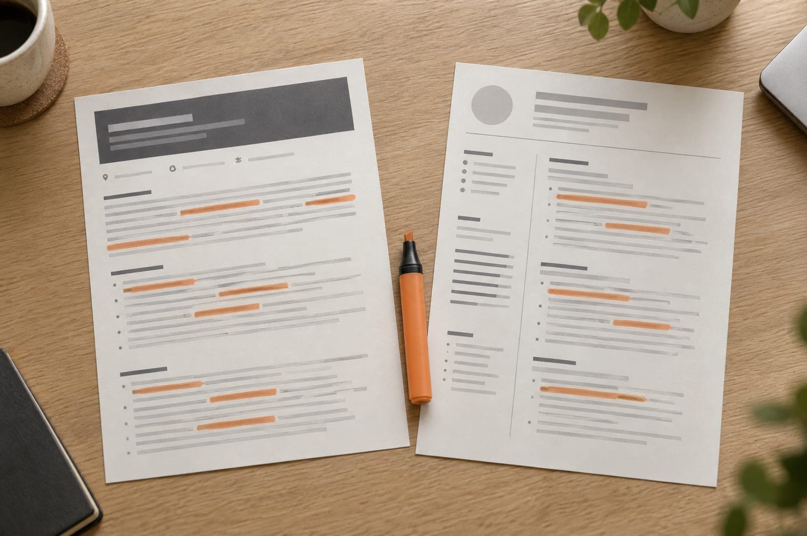 A job advert and a CV side by side, with matching phrases highlighted in orange